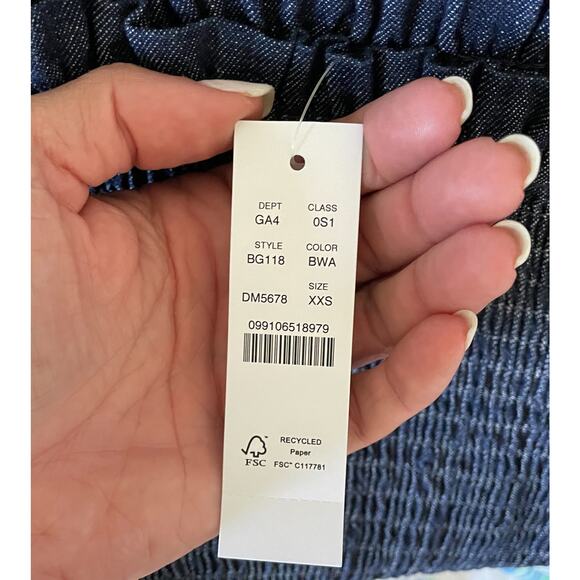 J. Crew Smocked Puff-Sleeve Dress Denim Chambray Blue Size XXS NEW - Picture 8 of 8